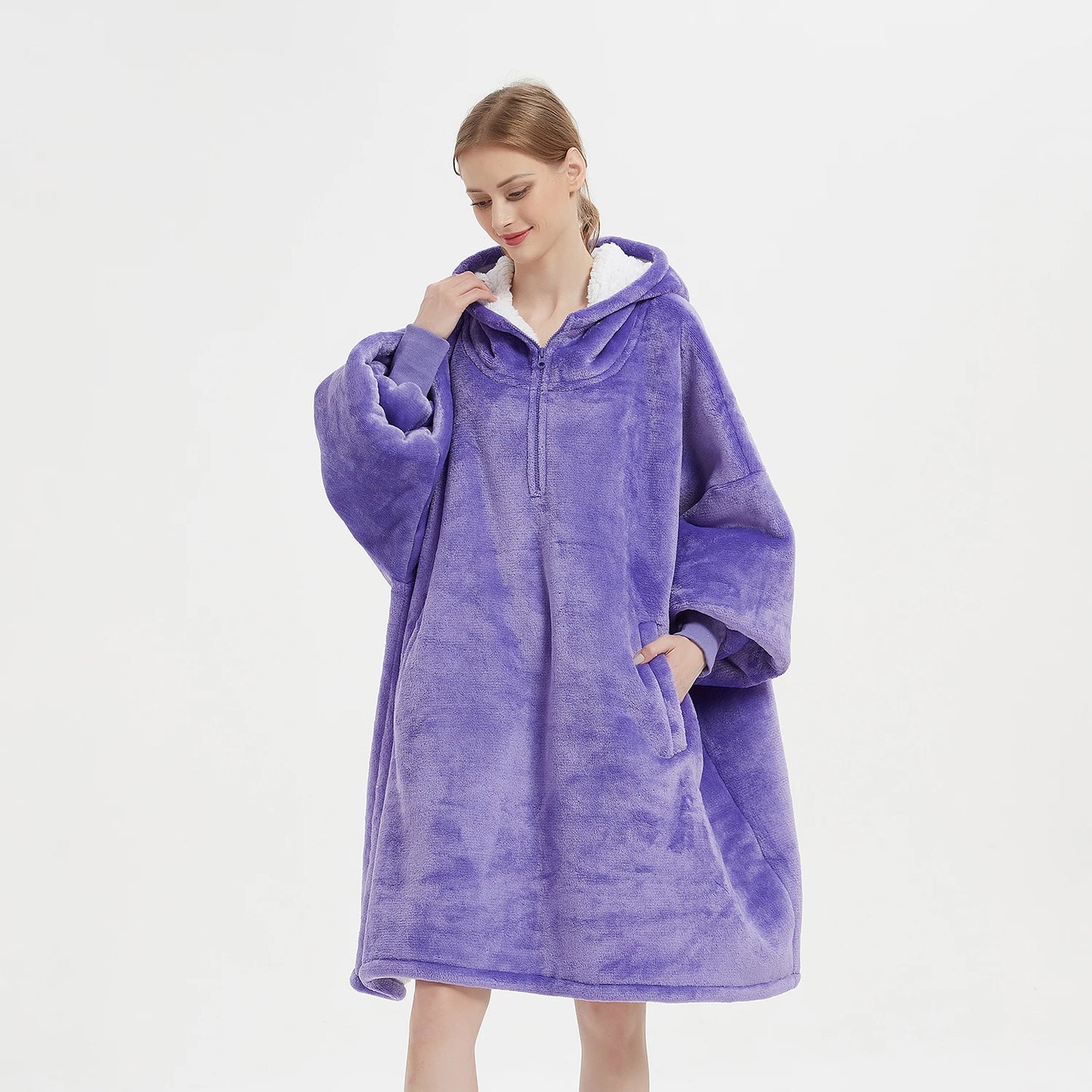 Draagbare Hoodie Winter Oversized Flanellen Hoodie deken Met Mouwen