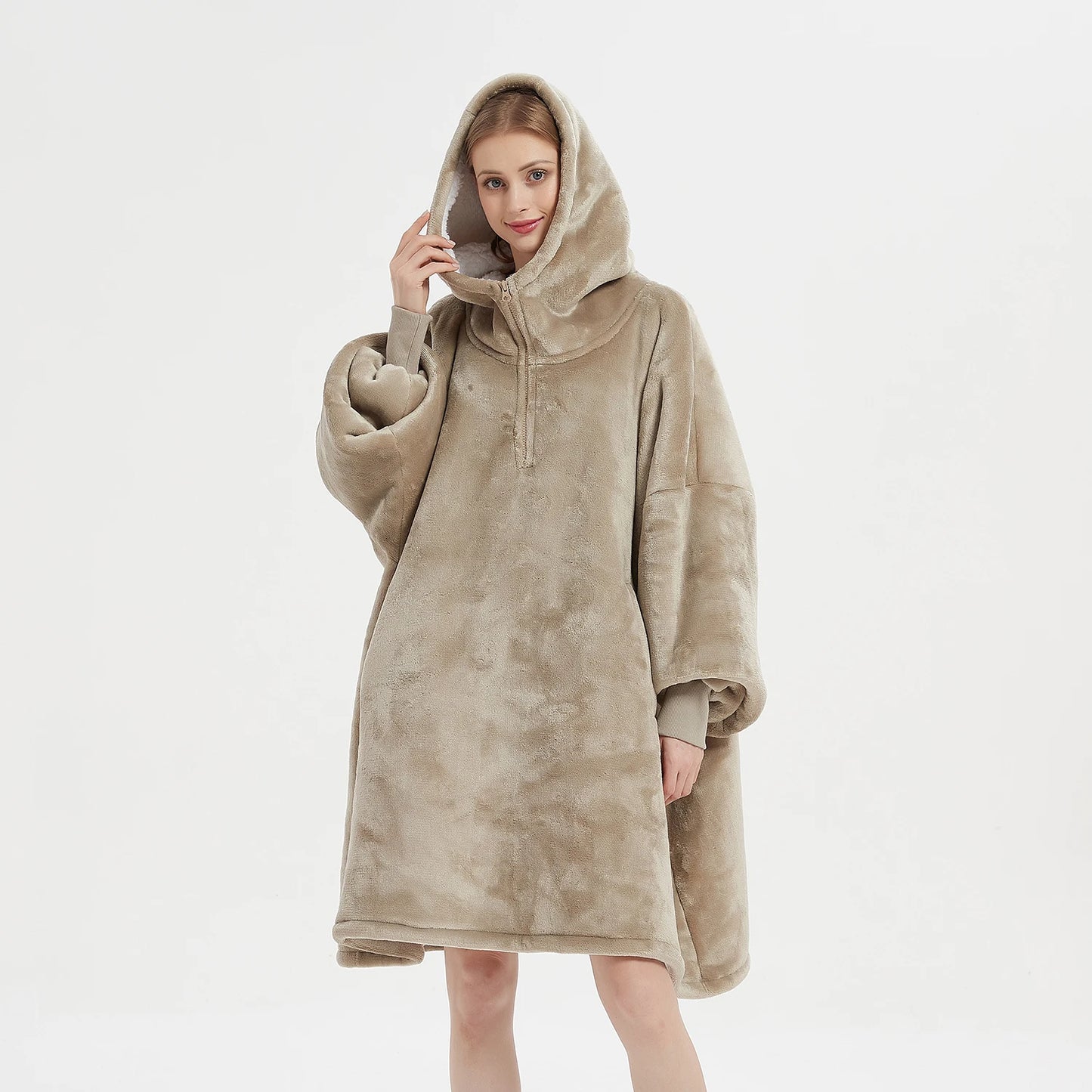 Draagbare Hoodie Winter Oversized Flanellen Hoodie deken Met Mouwen