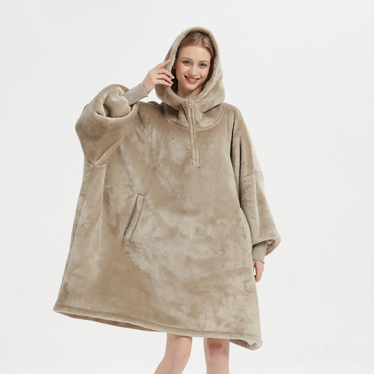 Draagbare Hoodie Winter Oversized Flanellen Hoodie deken Met Mouwen